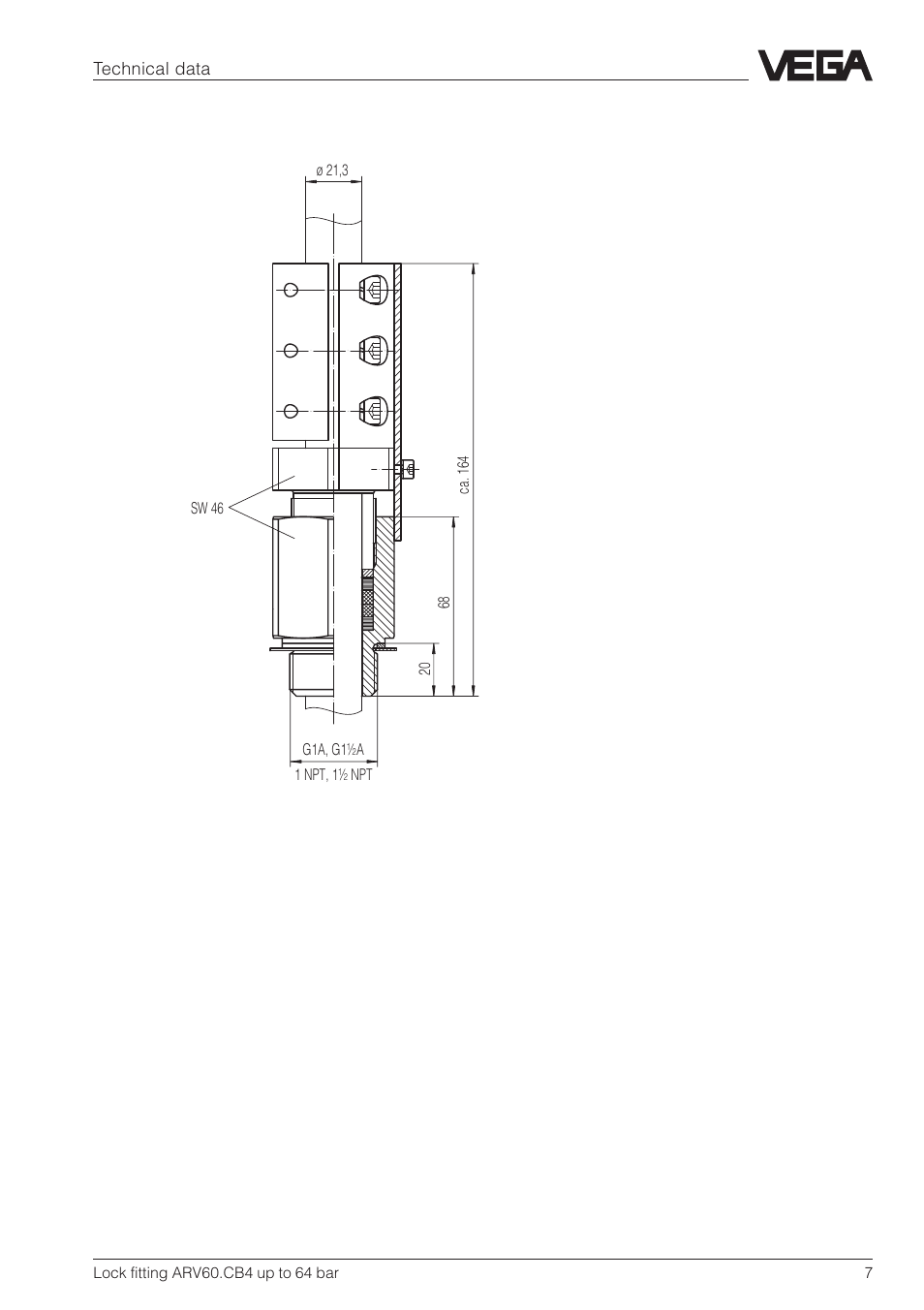 2 dimensions | VEGA ARV60.CB4 up to 64 bar User Manual | Page 7 / 8