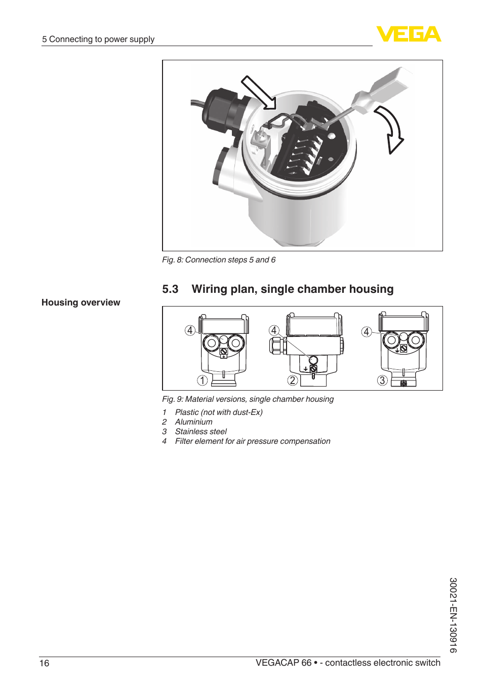 3 wiring plan, single chamber housing | VEGA VEGACAP 66 - contactless electronic switch User Manual | Page 16 / 36