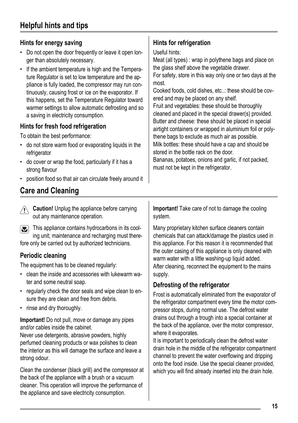 Helpful hints and tips, Care and cleaning | ZANKER ZKK 8023 User Manual | Page 15 / 44