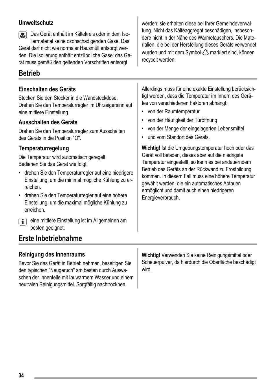 Betrieb, Erste inbetriebnahme | ZANKER ZKK 8023 User Manual | Page 34 / 44