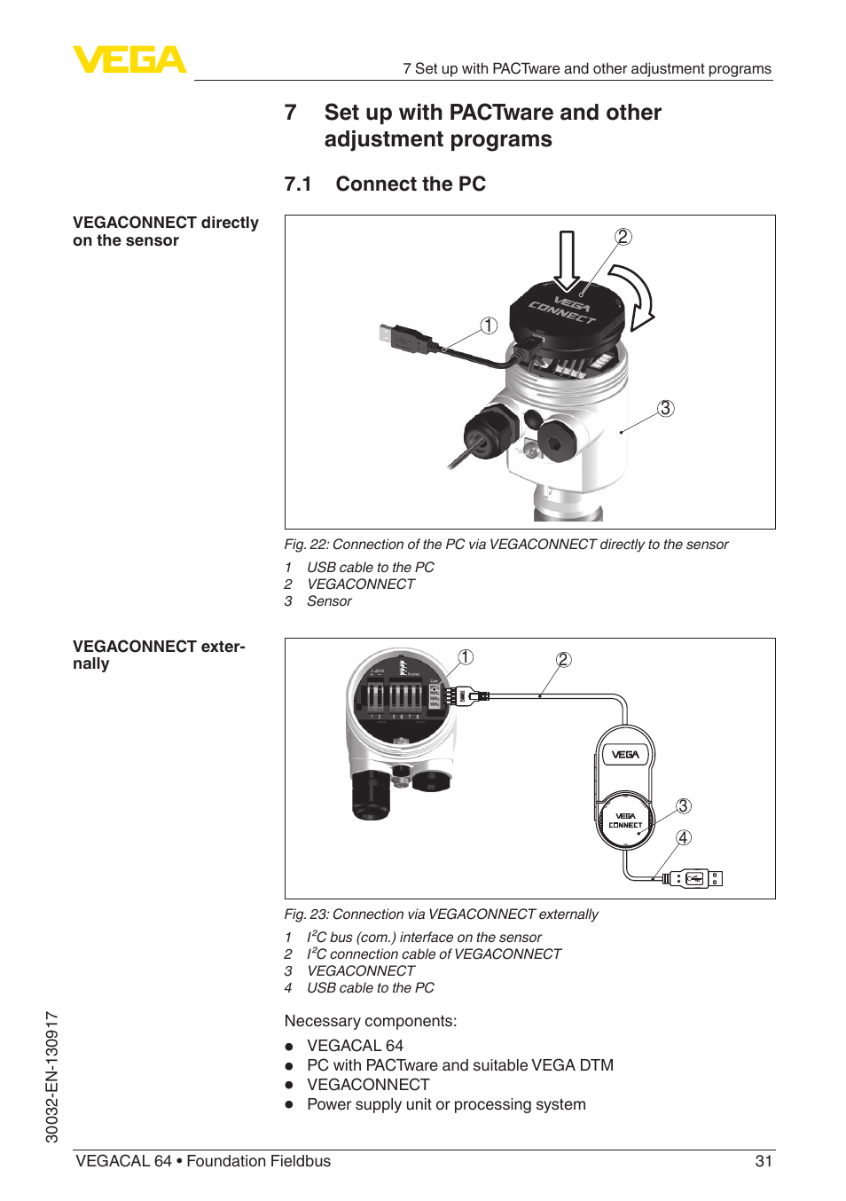 1 connect the pc | VEGA VEGACAL 64 Foundation Fieldbus User Manual | Page 31 / 48