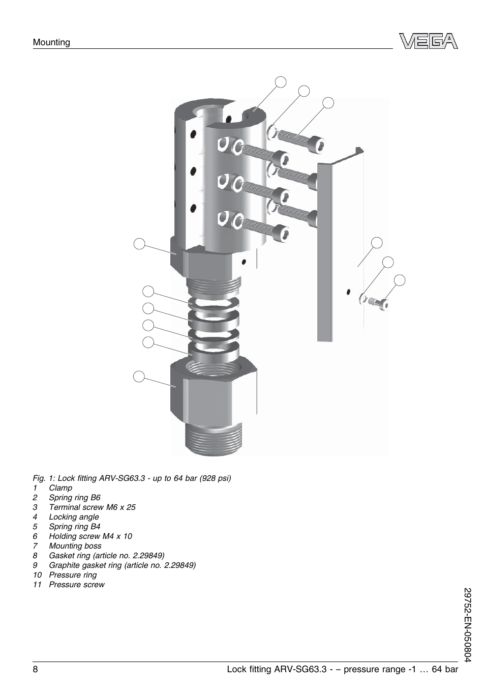 VEGA VEGASWING 63 Lock ﬁtting ARV-SG63.3 – pressure range: -1…64 bar User Manual | Page 8 / 16