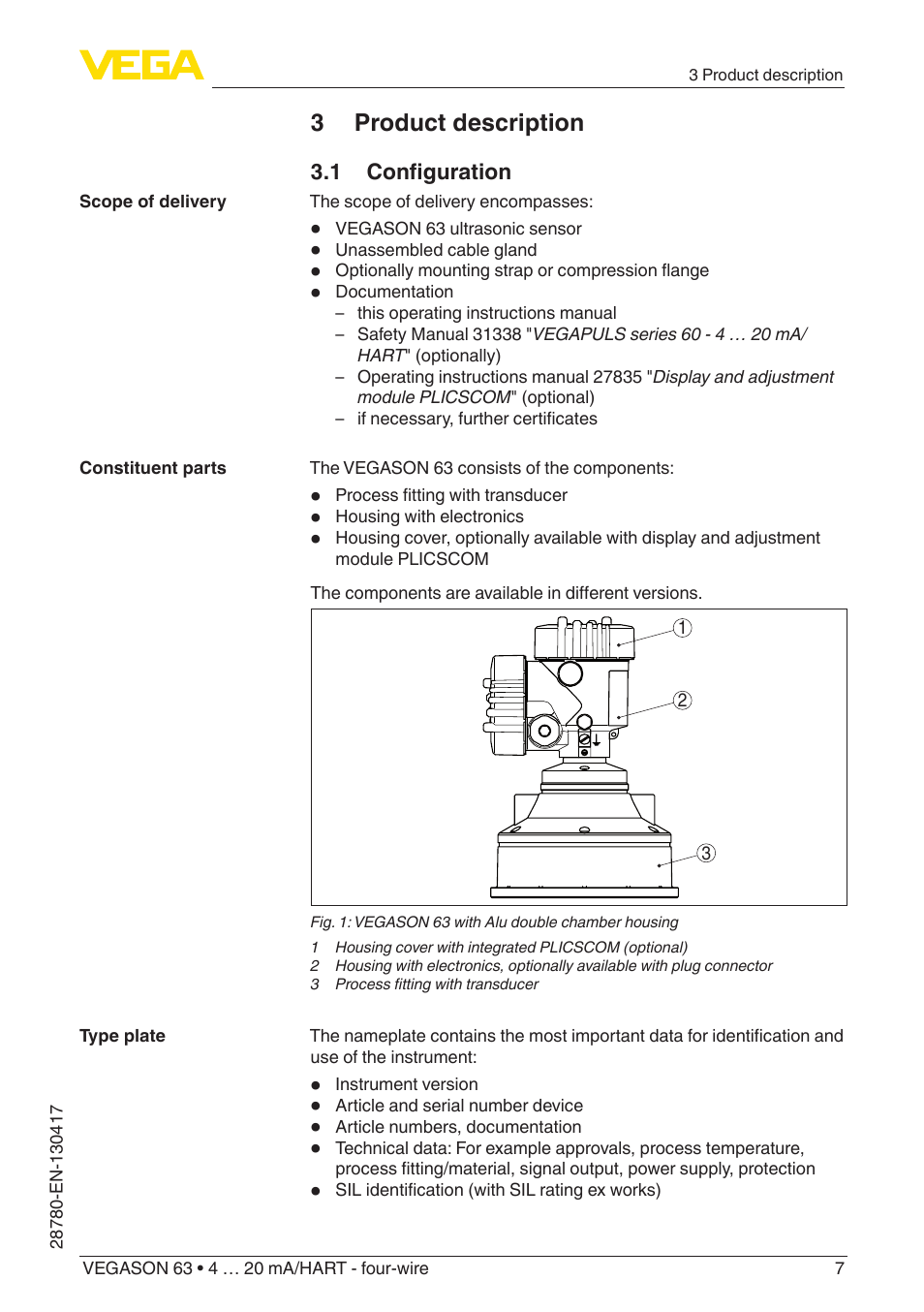 3 product description | VEGA VEGASON 63 4 … 20 mA_HART - four-wire User Manual | Page 7 / 48