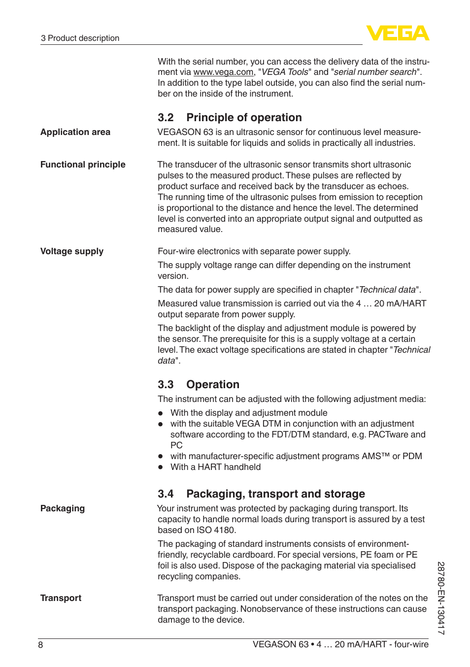 VEGA VEGASON 63 4 … 20 mA_HART - four-wire User Manual | Page 8 / 48