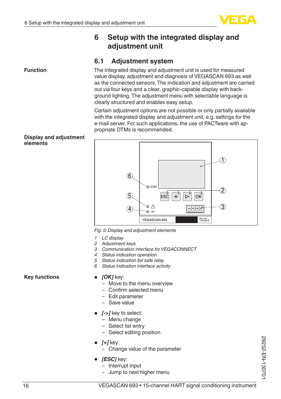 1 adjustment system | VEGA VEGASCAN 693 User Manual | Page 16 / 48