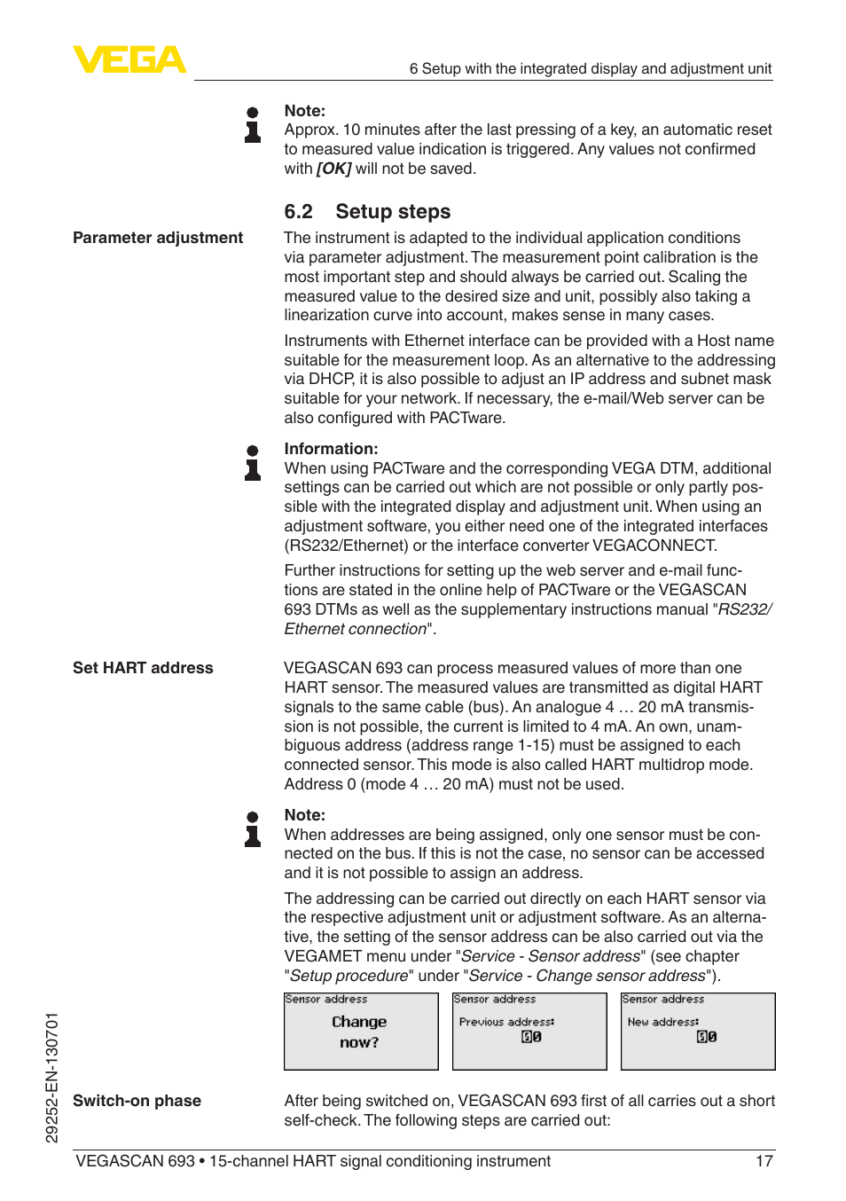 2 setup steps | VEGA VEGASCAN 693 User Manual | Page 17 / 48