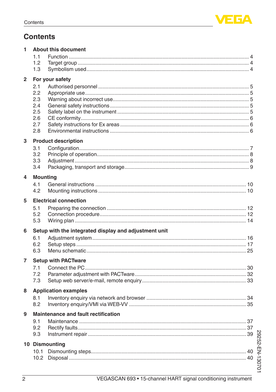 VEGA VEGASCAN 693 User Manual | Page 2 / 48