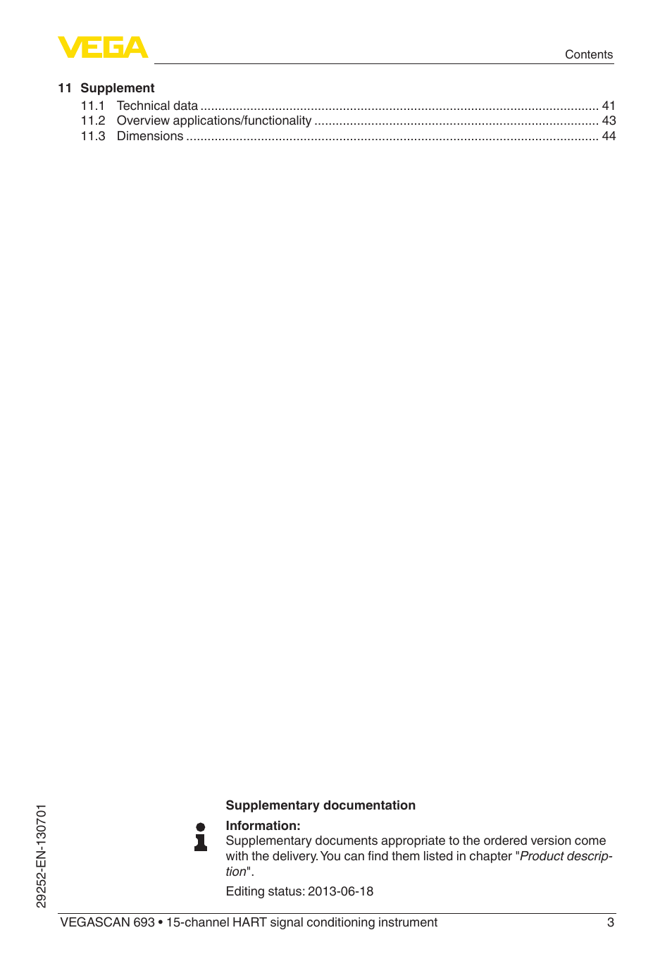 VEGA VEGASCAN 693 User Manual | Page 3 / 48