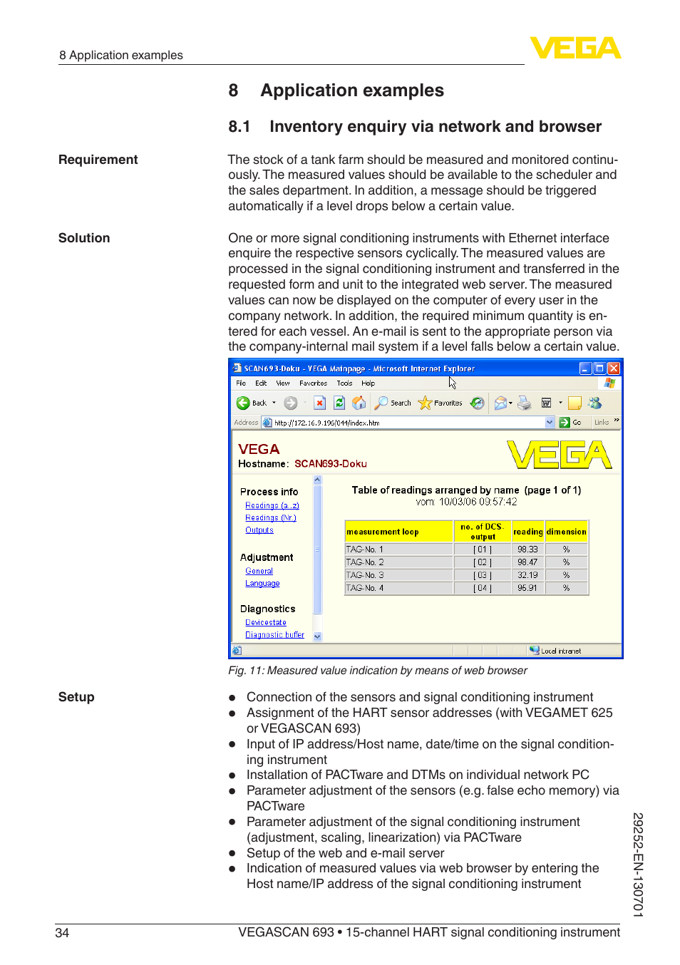 8 application examples, 1 inventory enquiry via network and browser | VEGA VEGASCAN 693 User Manual | Page 34 / 48