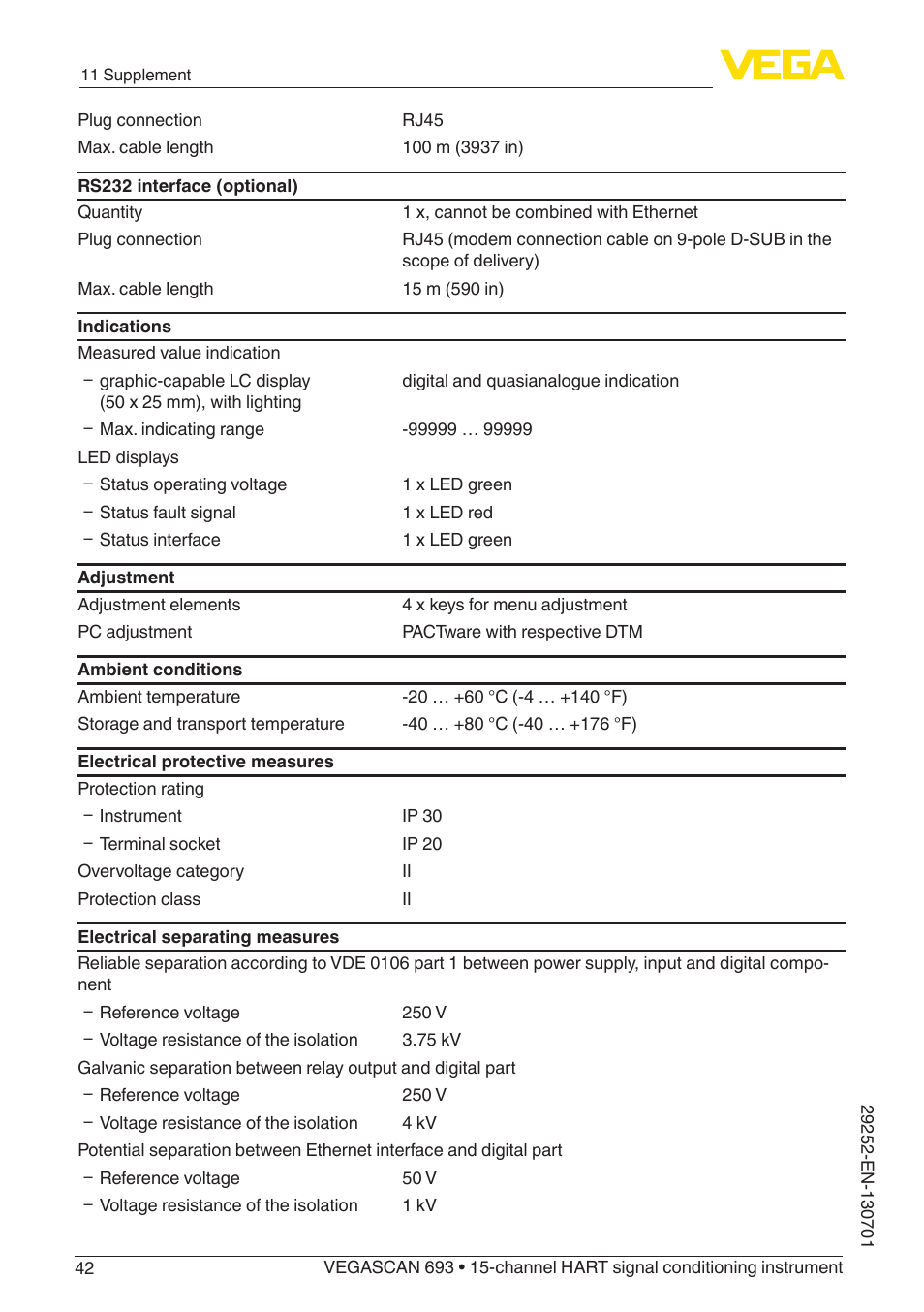 VEGA VEGASCAN 693 User Manual | Page 42 / 48