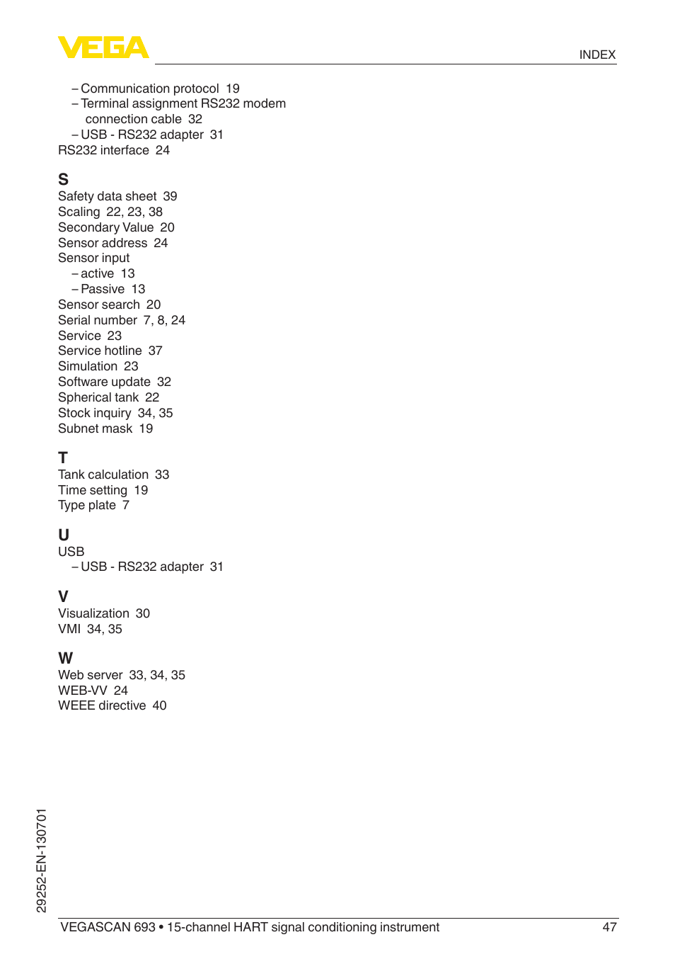 VEGA VEGASCAN 693 User Manual | Page 47 / 48