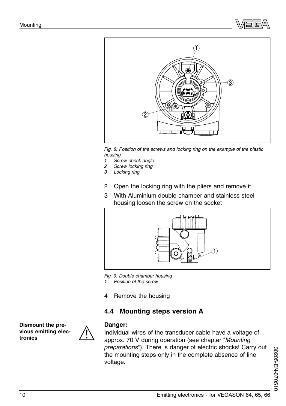 4 mounting steps version a | VEGA VEGASON 66 Emitting electronics User Manual | Page 10 / 24
