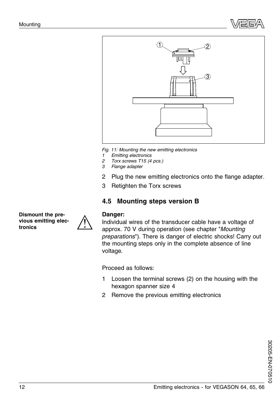 5 mounting steps version b | VEGA VEGASON 66 Emitting electronics User Manual | Page 12 / 24