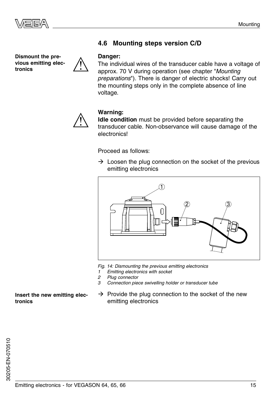 6 mounting steps version c/d | VEGA VEGASON 66 Emitting electronics User Manual | Page 15 / 24