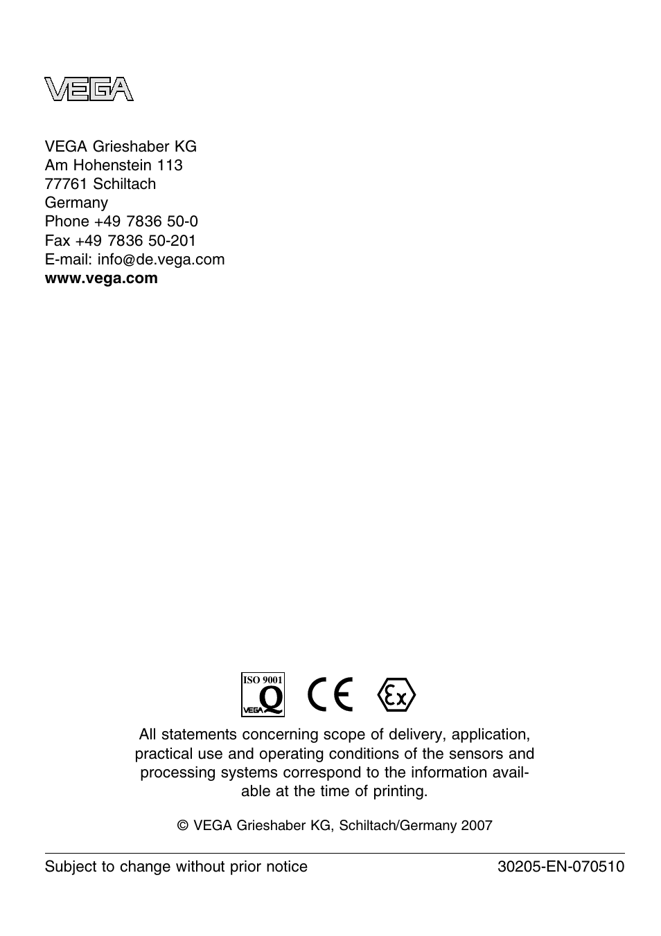 VEGA VEGASON 66 Emitting electronics User Manual | Page 24 / 24