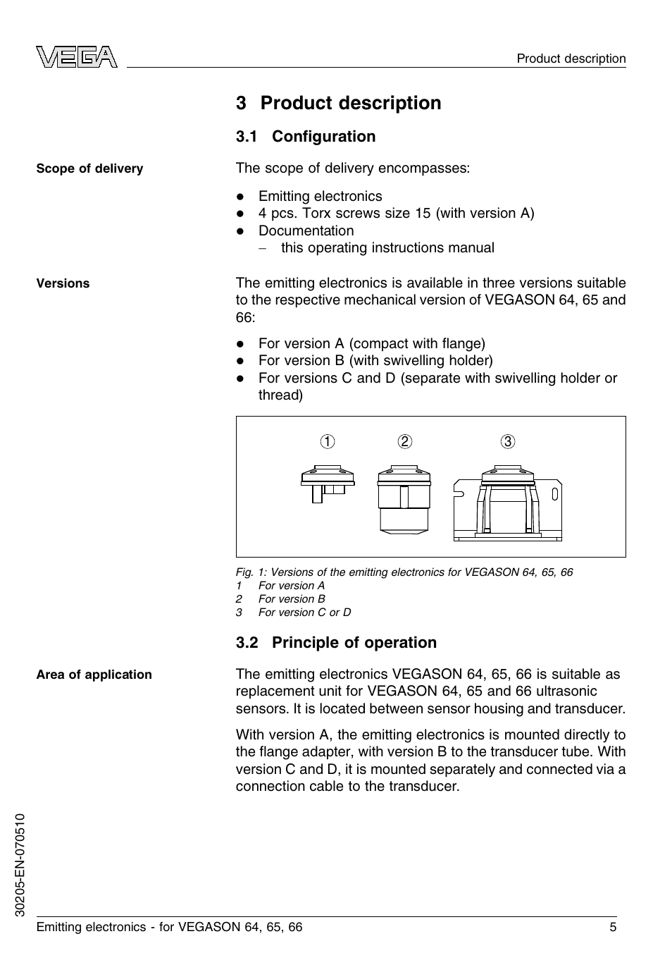 3 product description, 1 configuration, 2 principle of operation | 3 p roduct description | VEGA VEGASON 66 Emitting electronics User Manual | Page 5 / 24