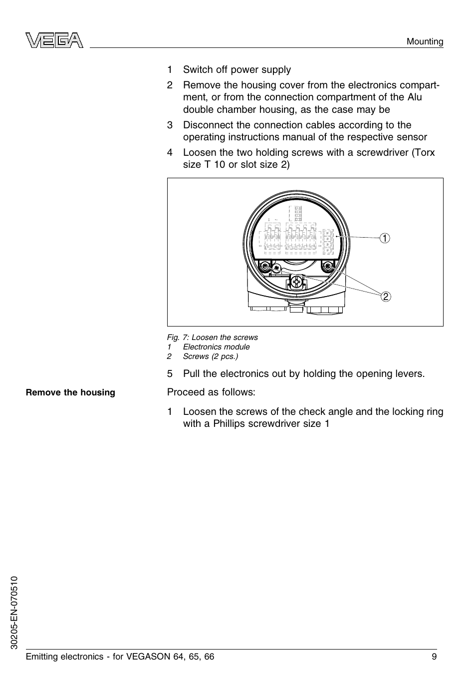 VEGA VEGASON 66 Emitting electronics User Manual | Page 9 / 24