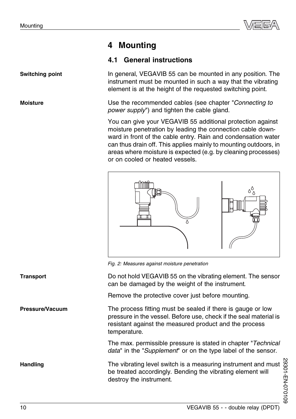 4 mounting, 1 general instructions | VEGA VEGAVIB 55 - double relay (DPDT) User Manual | Page 10 / 32