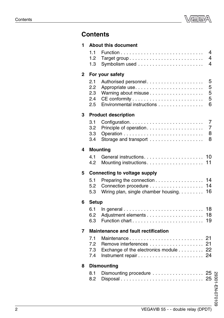 VEGA VEGAVIB 55 - double relay (DPDT) User Manual | Page 2 / 32
