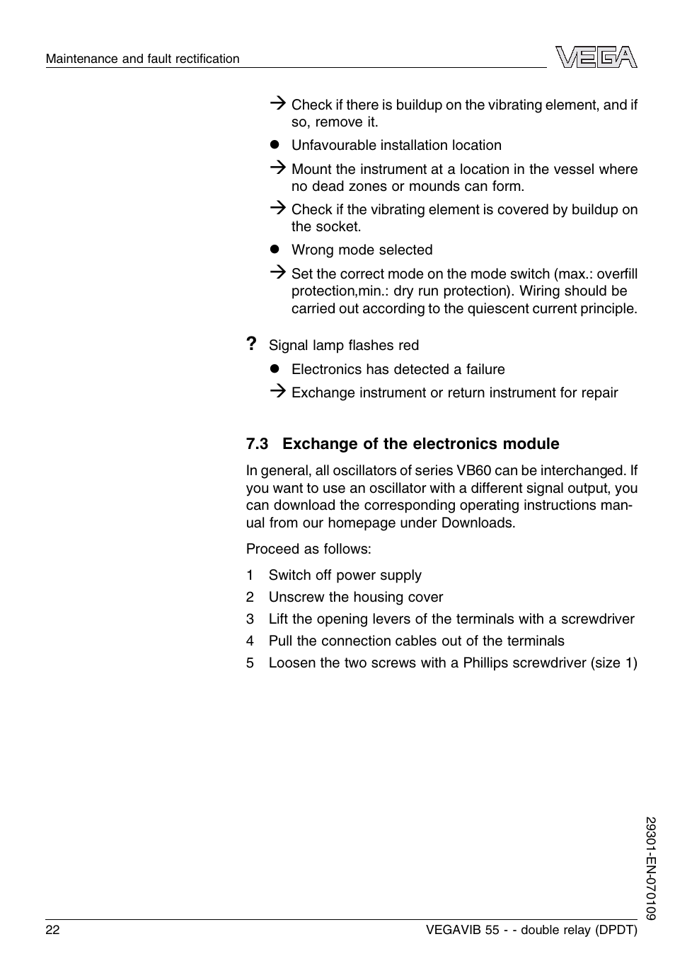 3 exchange of the electronics module | VEGA VEGAVIB 55 - double relay (DPDT) User Manual | Page 22 / 32