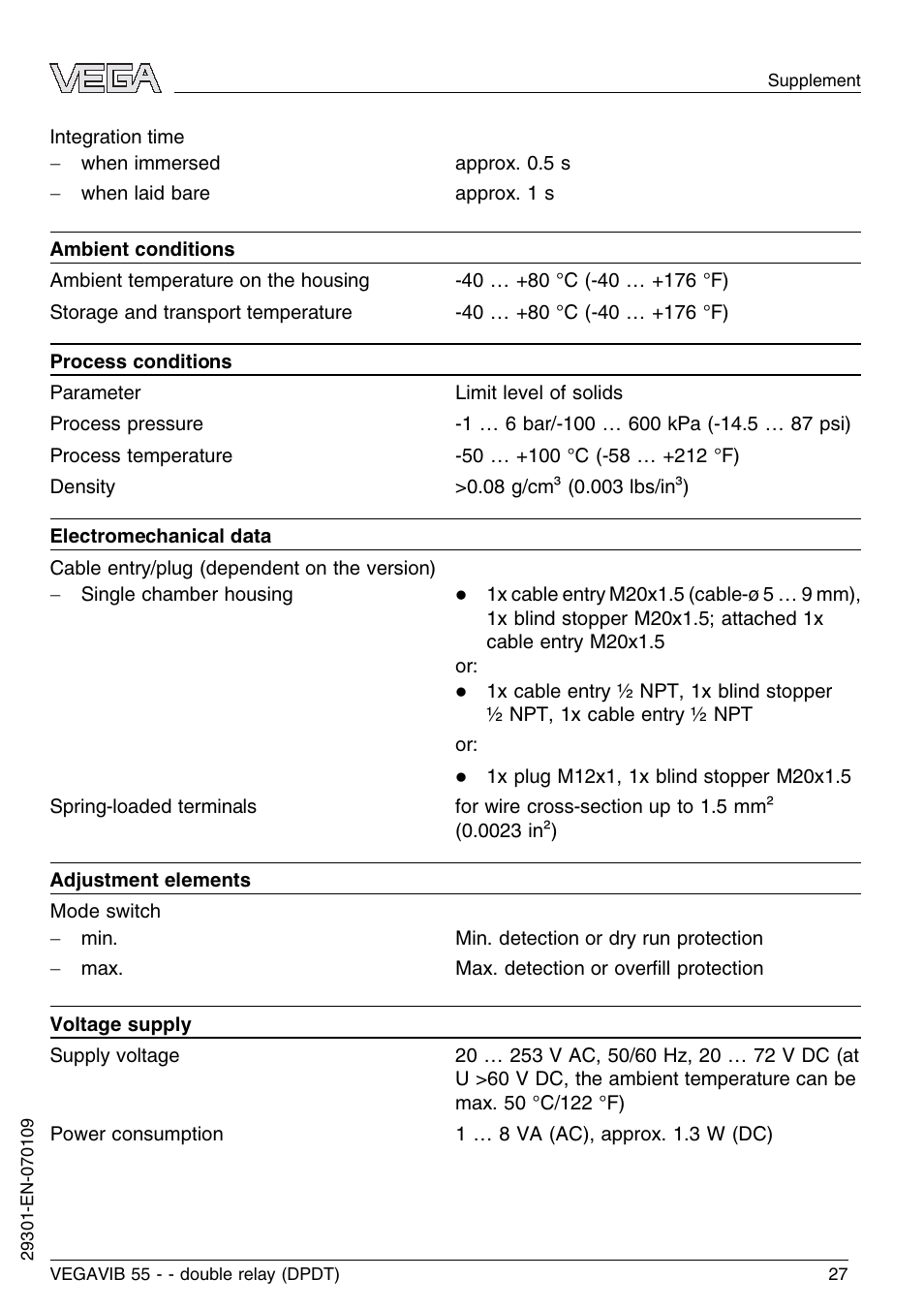 VEGA VEGAVIB 55 - double relay (DPDT) User Manual | Page 27 / 32