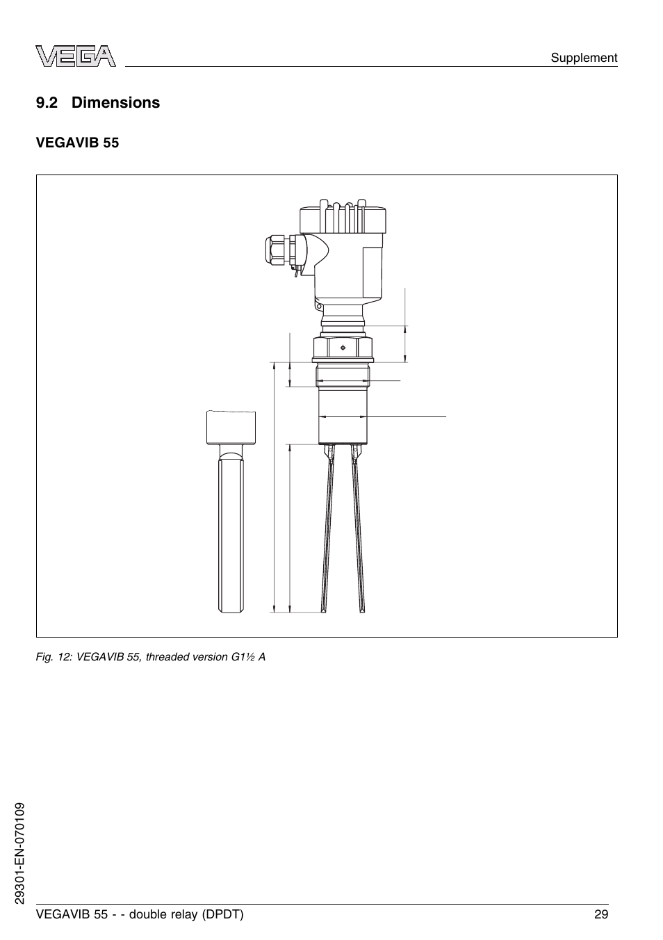 2 dimensions, Vegavib 55 | VEGA VEGAVIB 55 - double relay (DPDT) User Manual | Page 29 / 32