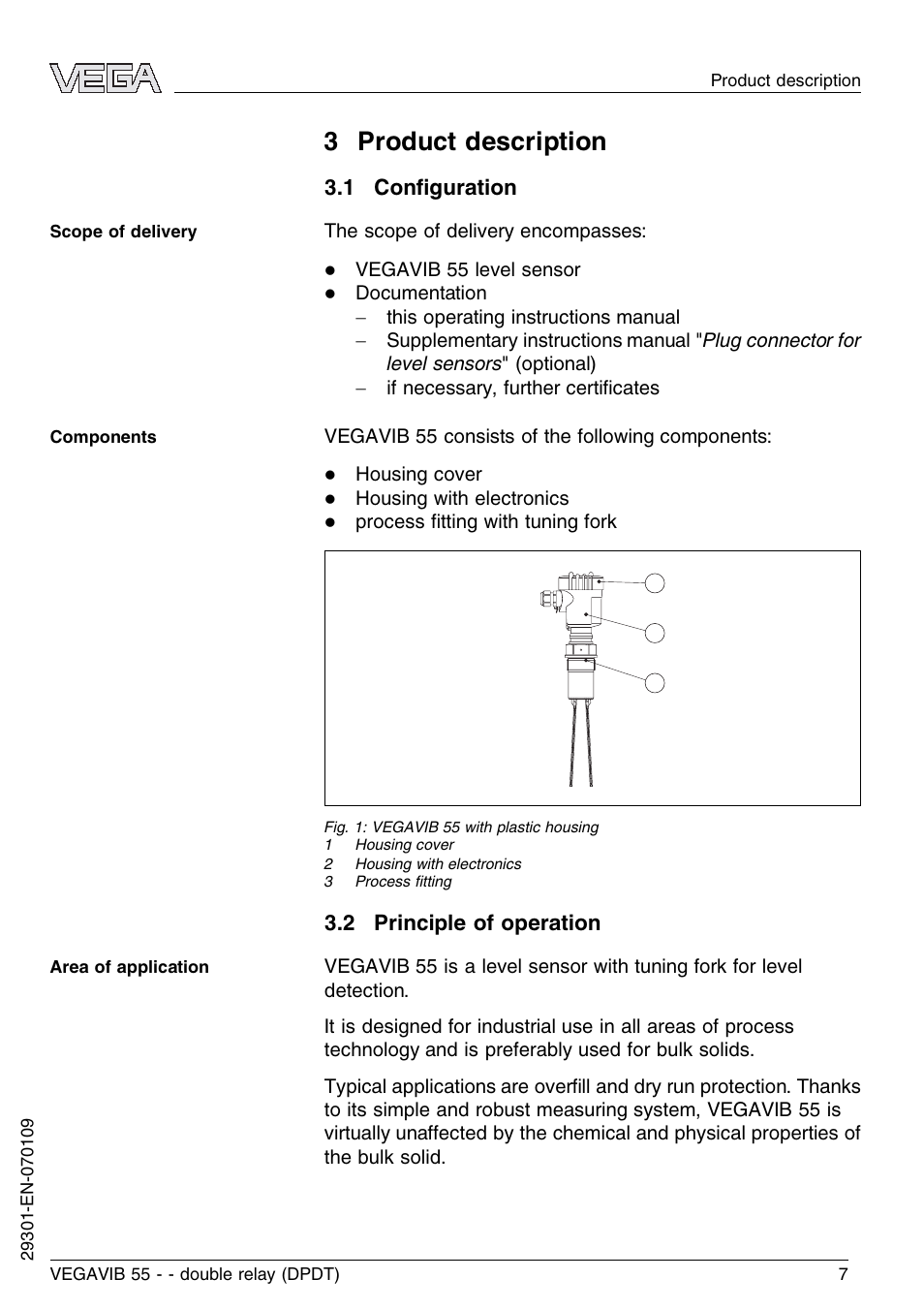 3 product description, 1 configuration, 2 principle of operation | VEGA VEGAVIB 55 - double relay (DPDT) User Manual | Page 7 / 32