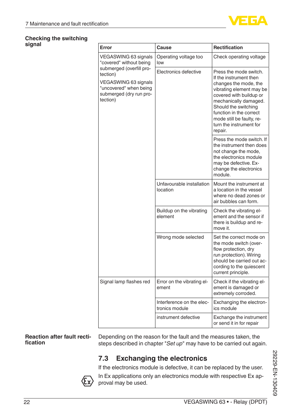 3 exchanging the electronics | VEGA VEGASWING 63 - Relay (DPDT) User Manual | Page 22 / 36