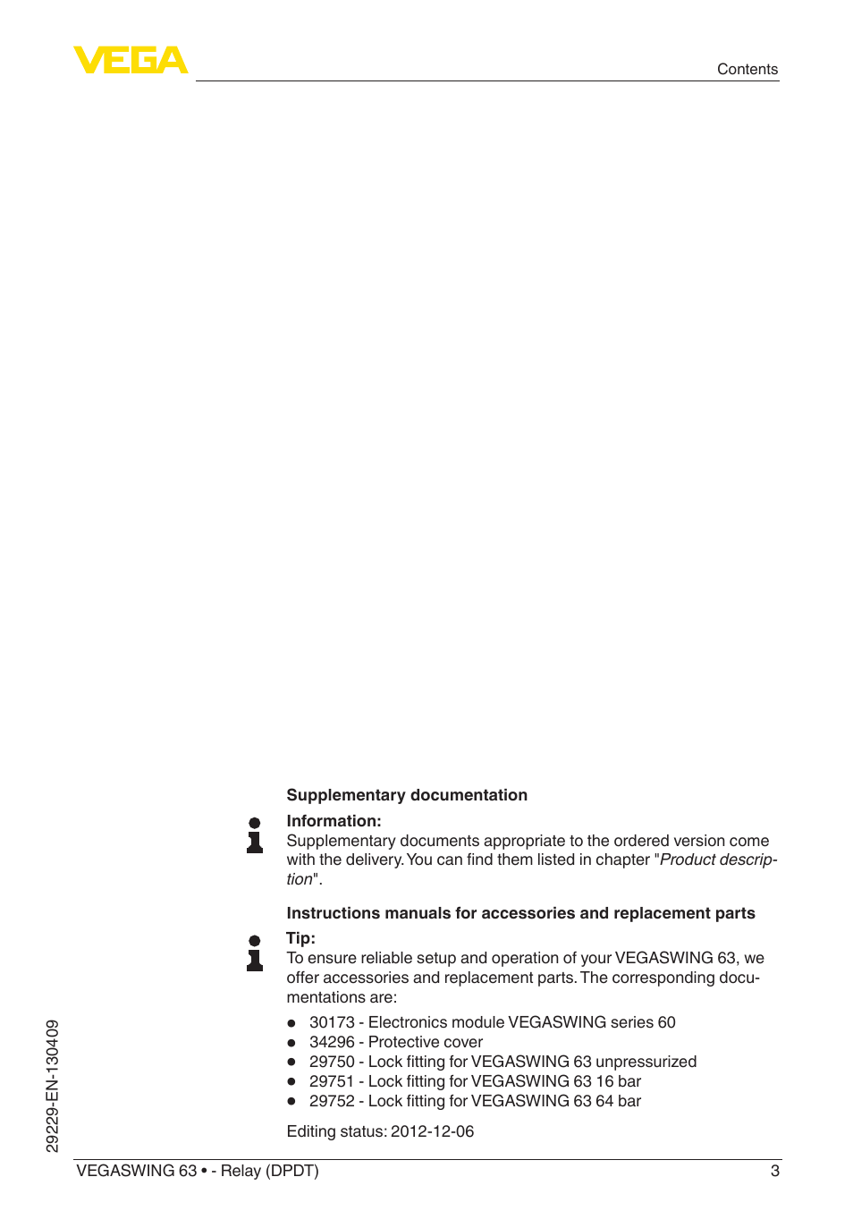 VEGA VEGASWING 63 - Relay (DPDT) User Manual | Page 3 / 36