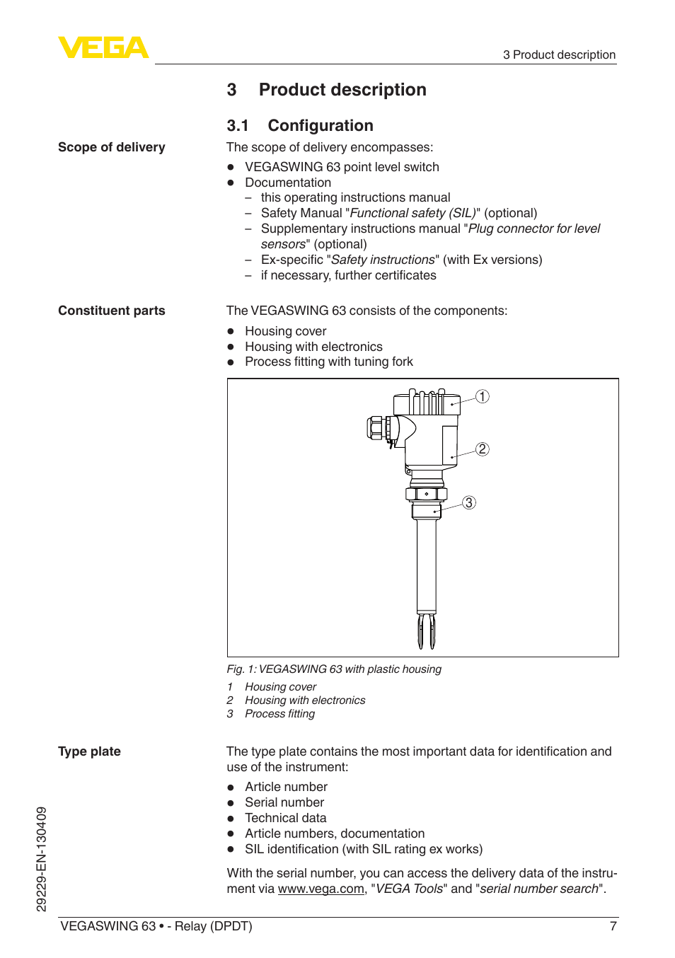 3 product description | VEGA VEGASWING 63 - Relay (DPDT) User Manual | Page 7 / 36