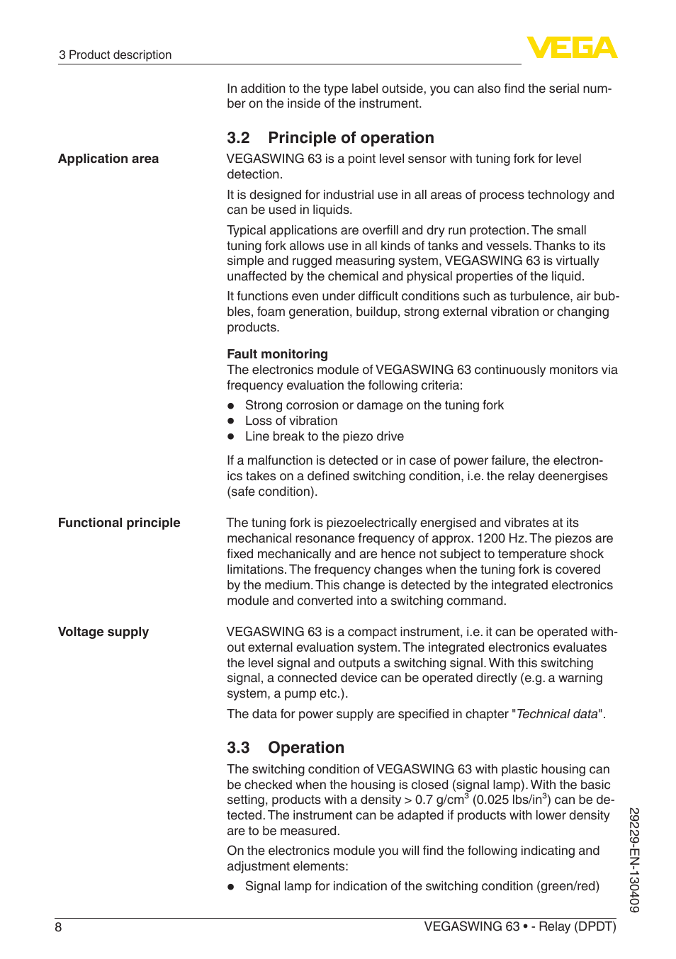 VEGA VEGASWING 63 - Relay (DPDT) User Manual | Page 8 / 36