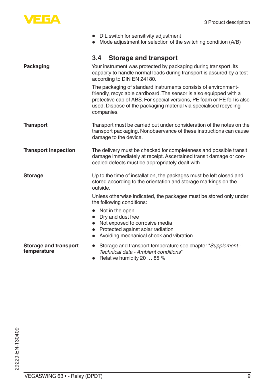 VEGA VEGASWING 63 - Relay (DPDT) User Manual | Page 9 / 36