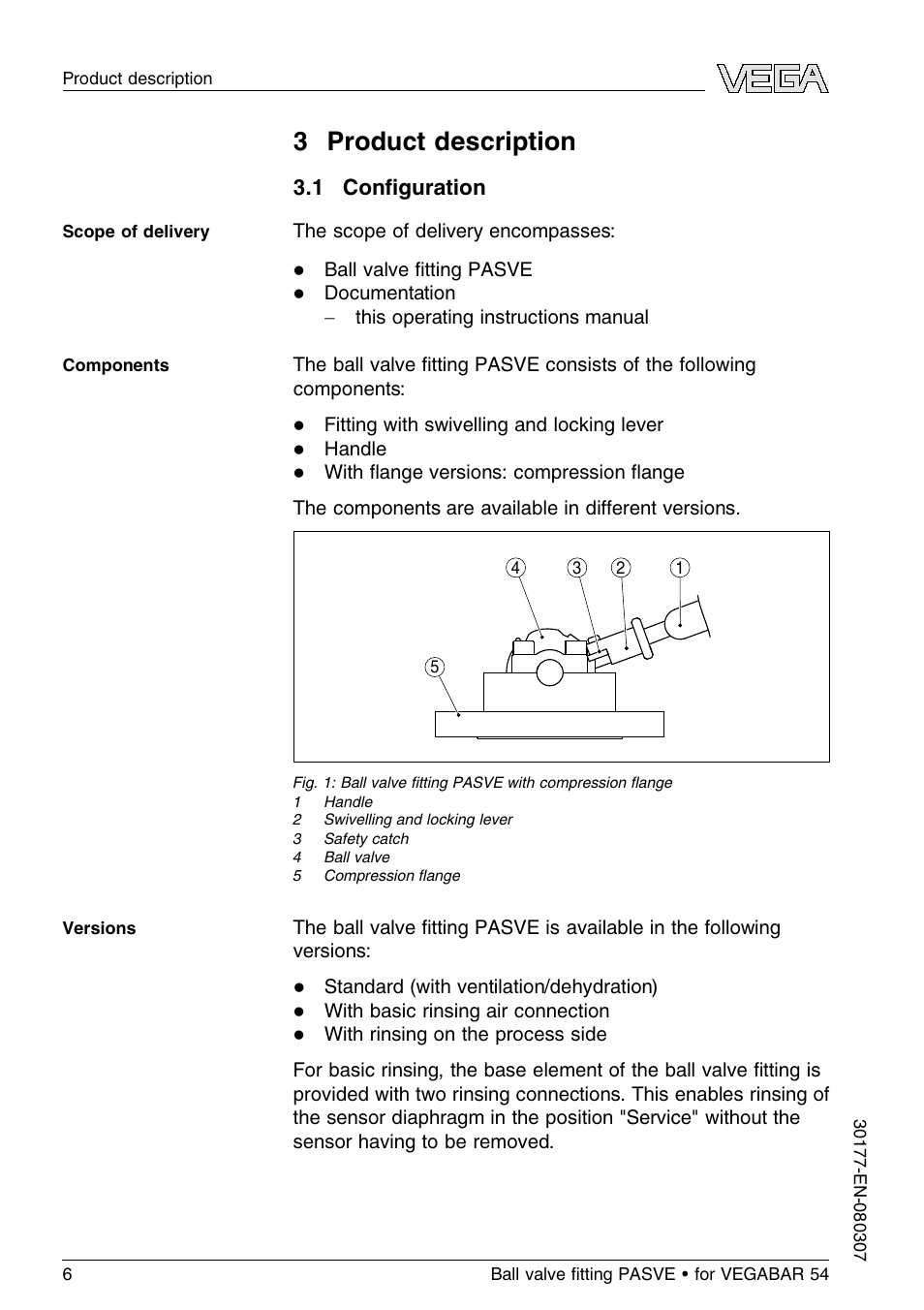 3 product description, 1 configuration, 3 p roduct description | 1 c onﬁguration | VEGA VEGABAR 54 Ball valve ﬁtting PASVE User Manual | Page 6 / 24