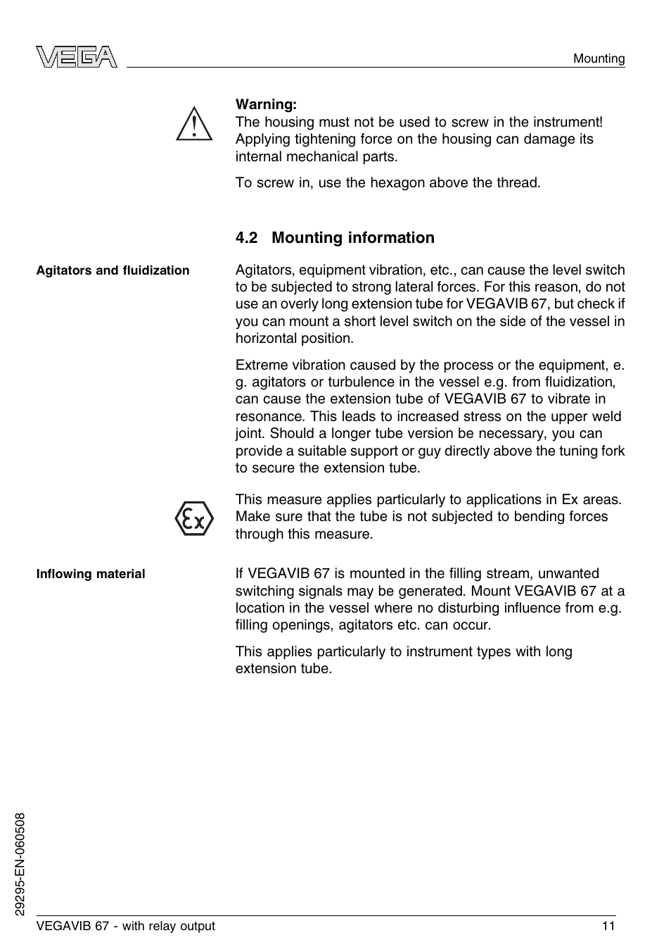 2 mounting information | VEGA VEGAVIB 67 - relay output User Manual | Page 11 / 36
