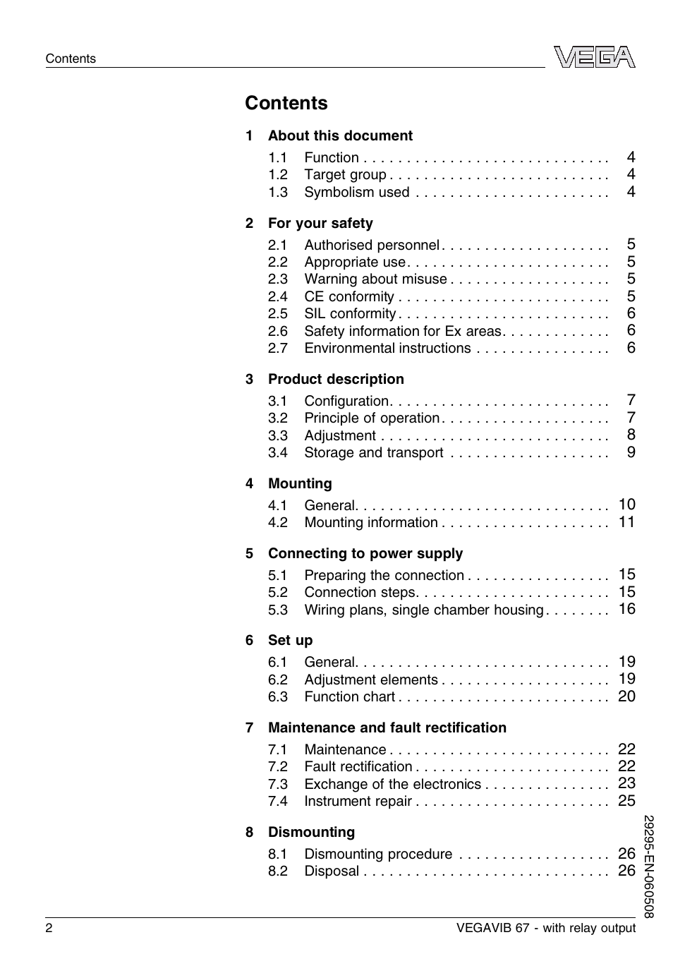 VEGA VEGAVIB 67 - relay output User Manual | Page 2 / 36