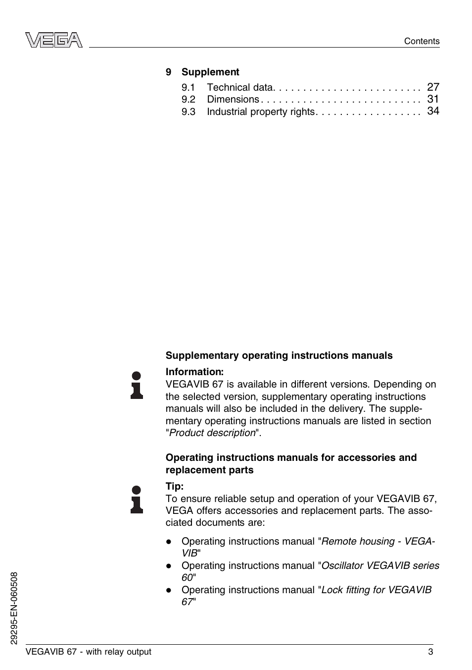 VEGA VEGAVIB 67 - relay output User Manual | Page 3 / 36