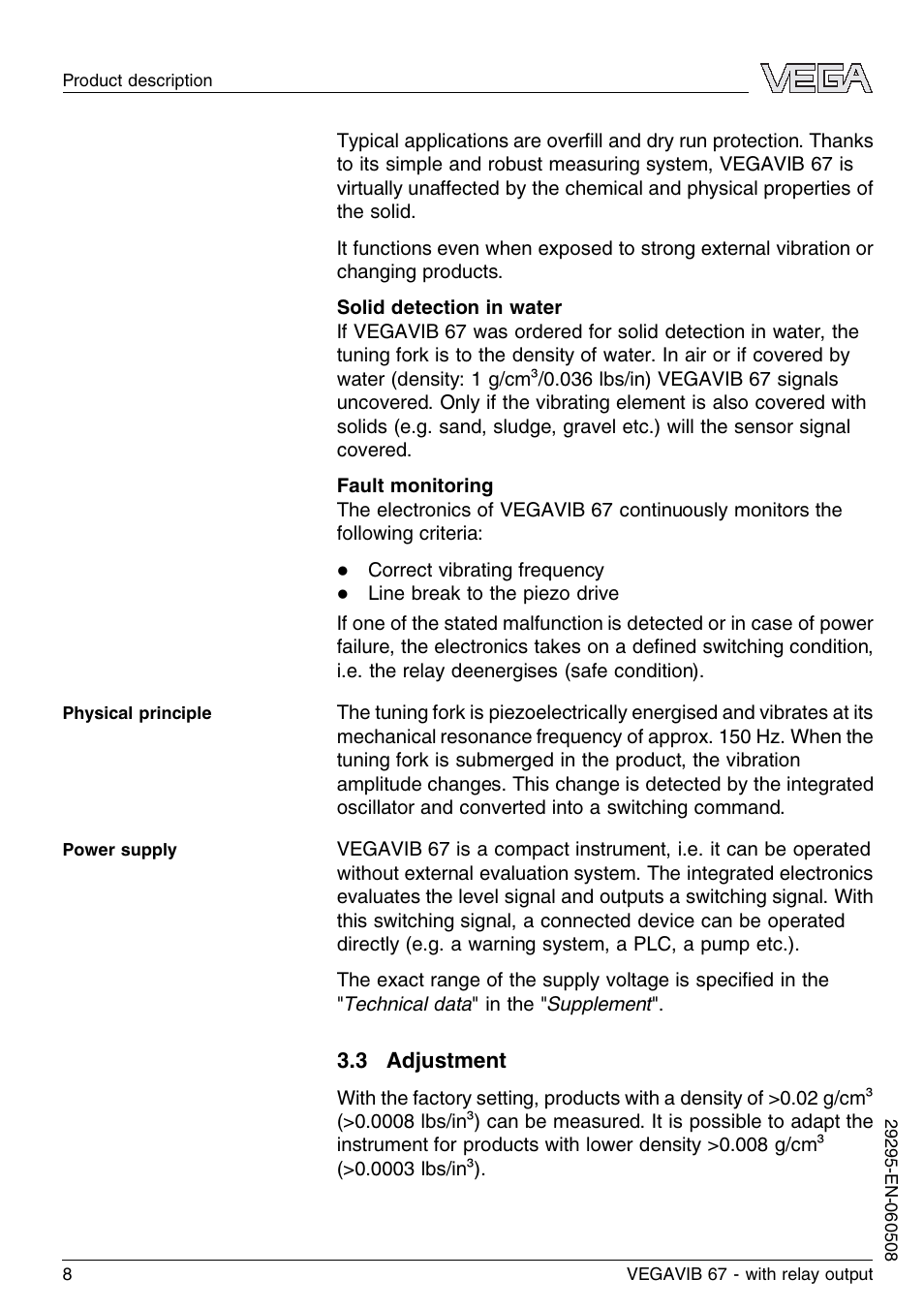 3 adjustment | VEGA VEGAVIB 67 - relay output User Manual | Page 8 / 36