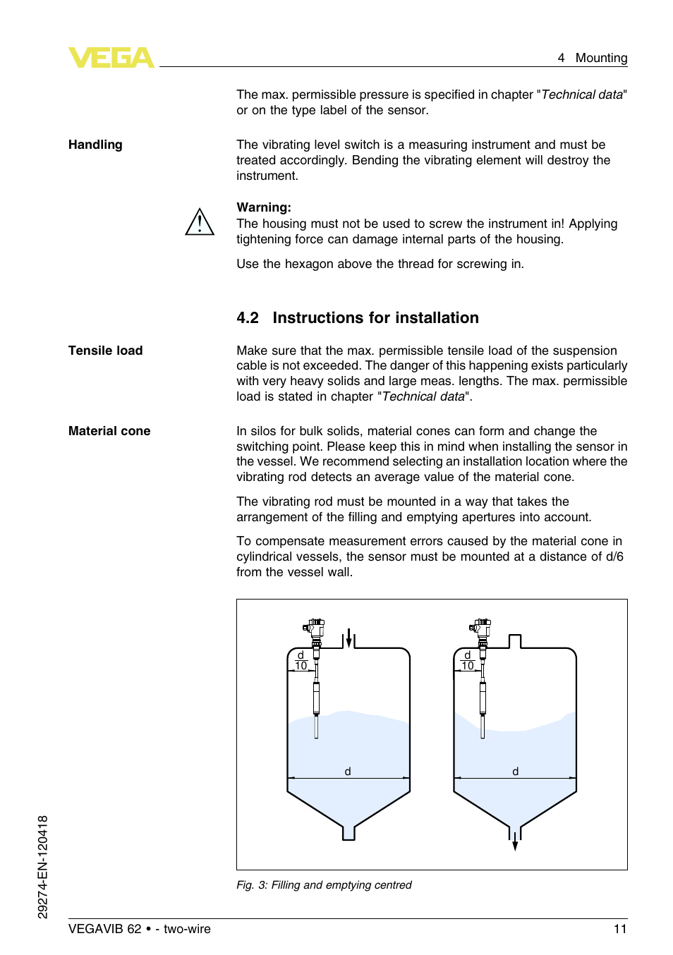 2 instructions for installation | VEGA VEGAVIB 62 - two-wire User Manual | Page 11 / 40