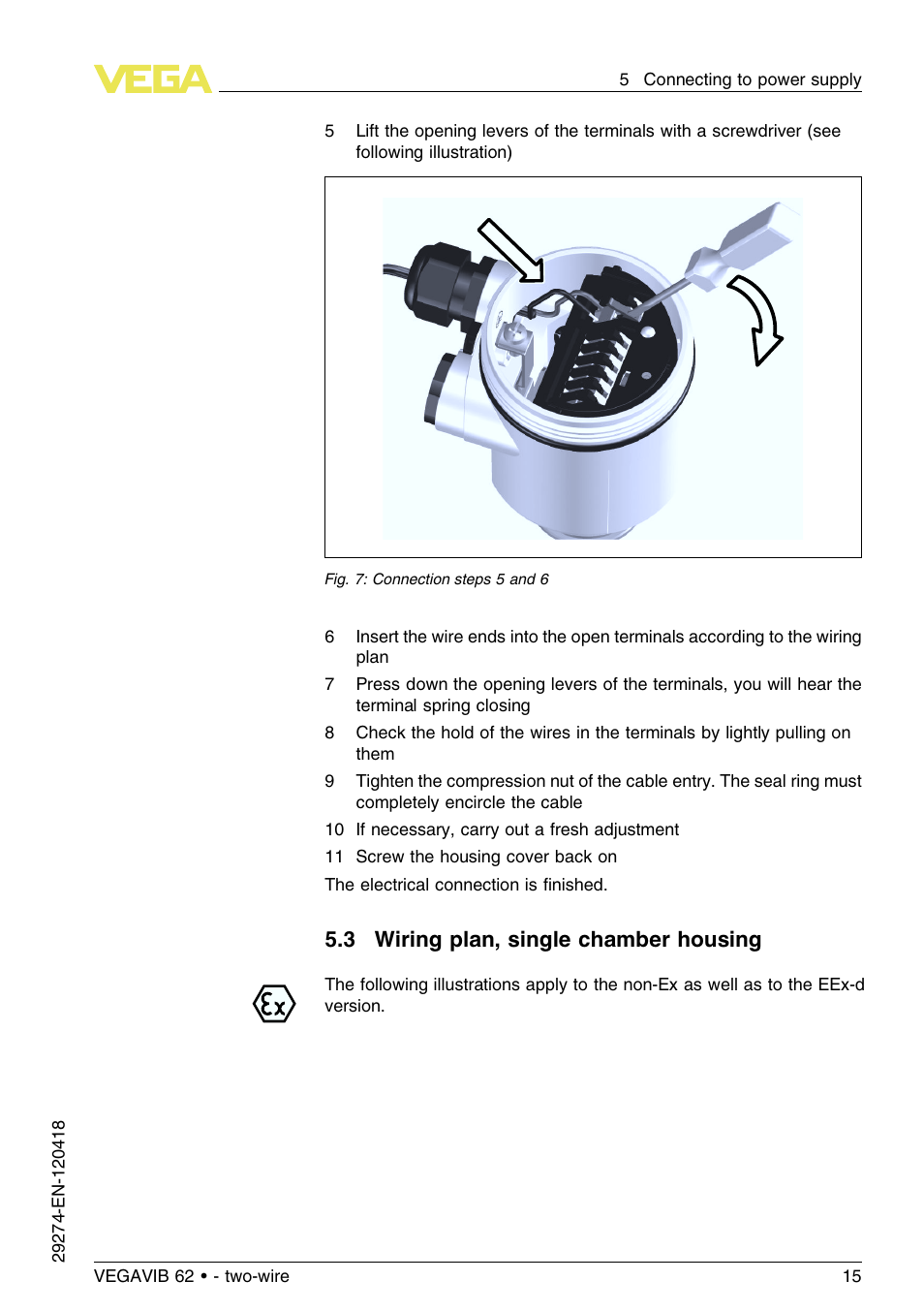 3 wiring plan, single chamber housing | VEGA VEGAVIB 62 - two-wire User Manual | Page 15 / 40