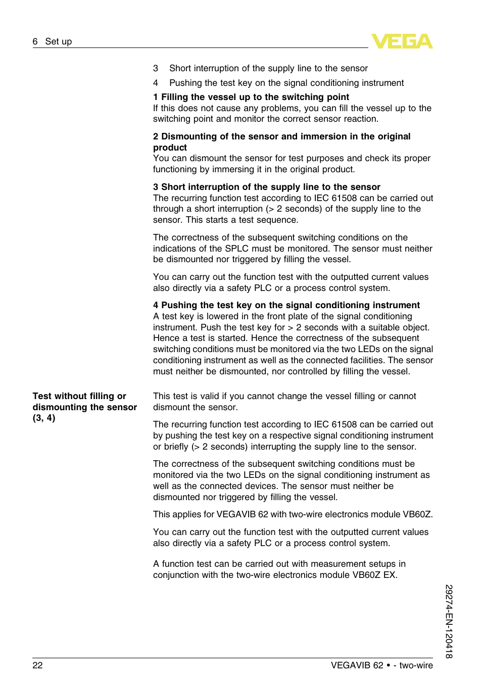 VEGA VEGAVIB 62 - two-wire User Manual | Page 22 / 40