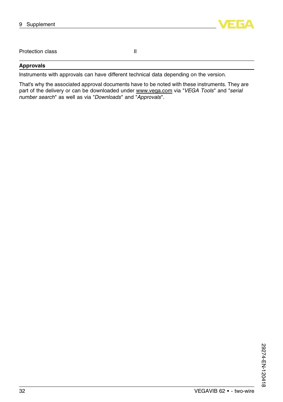 VEGA VEGAVIB 62 - two-wire User Manual | Page 32 / 40