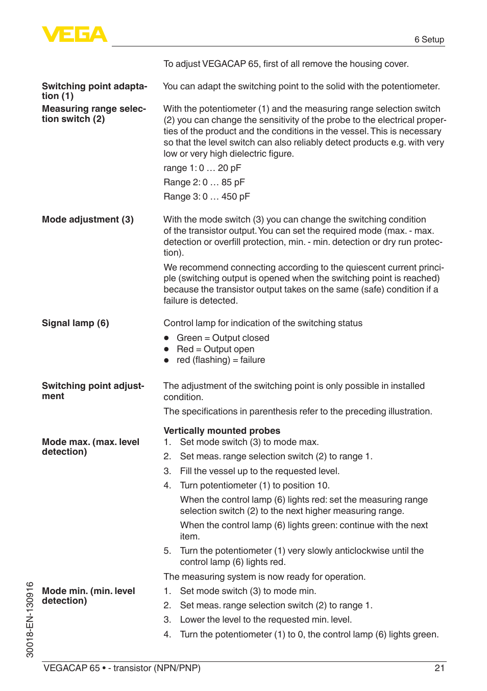 VEGA VEGACAP 65 - transistor (NPN_PNP) User Manual | Page 21 / 44
