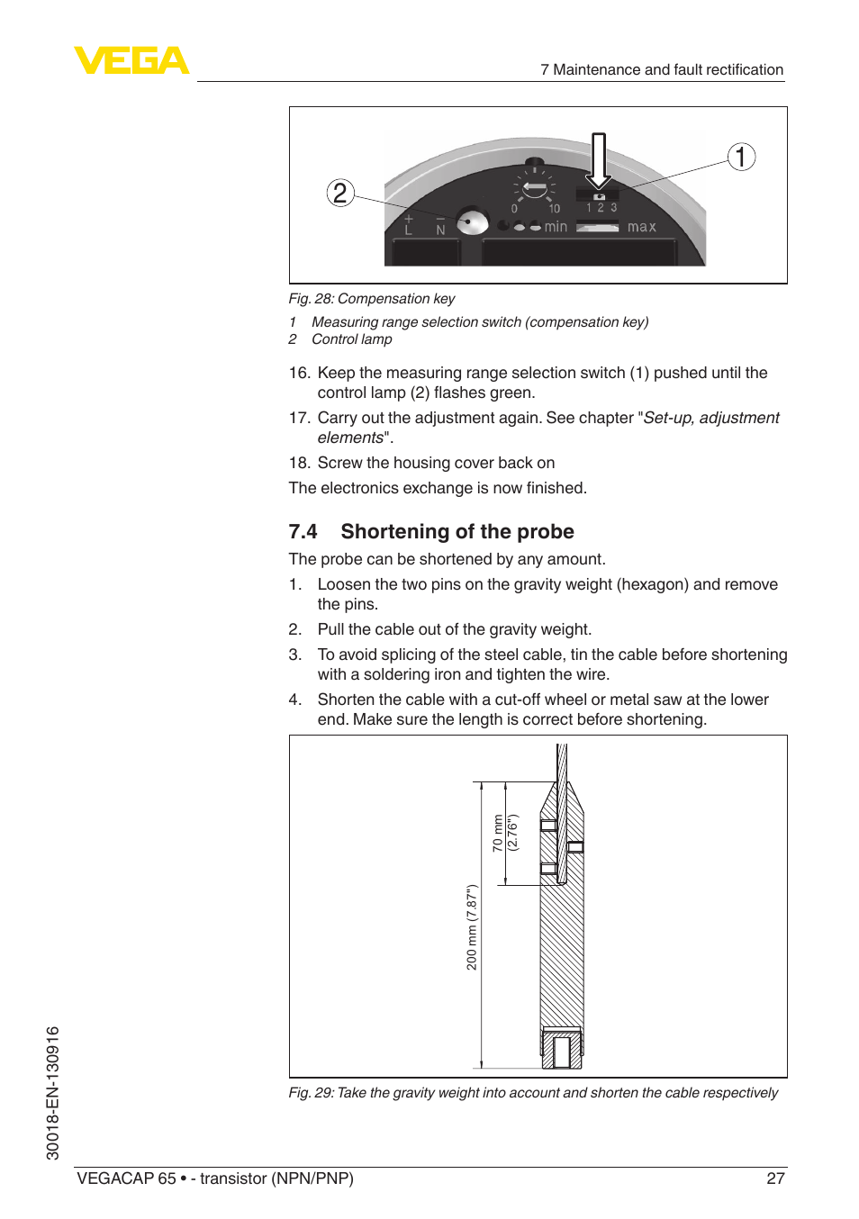 4 shortening of the probe | VEGA VEGACAP 65 - transistor (NPN_PNP) User Manual | Page 27 / 44