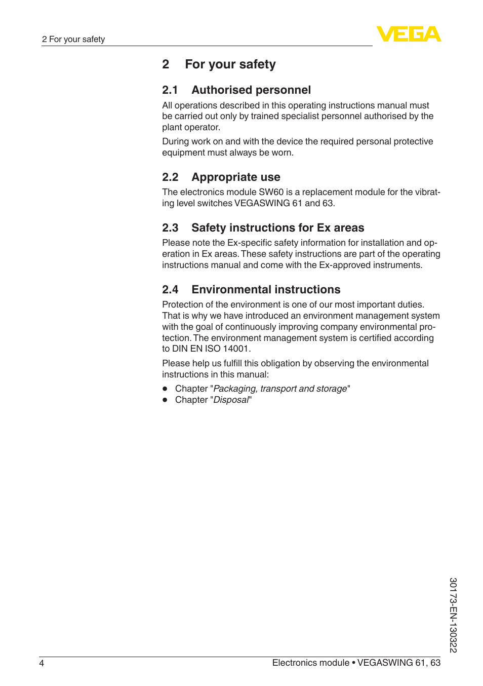2 for your safety | VEGA VEGASWING 63 Electronics module User Manual | Page 4 / 12