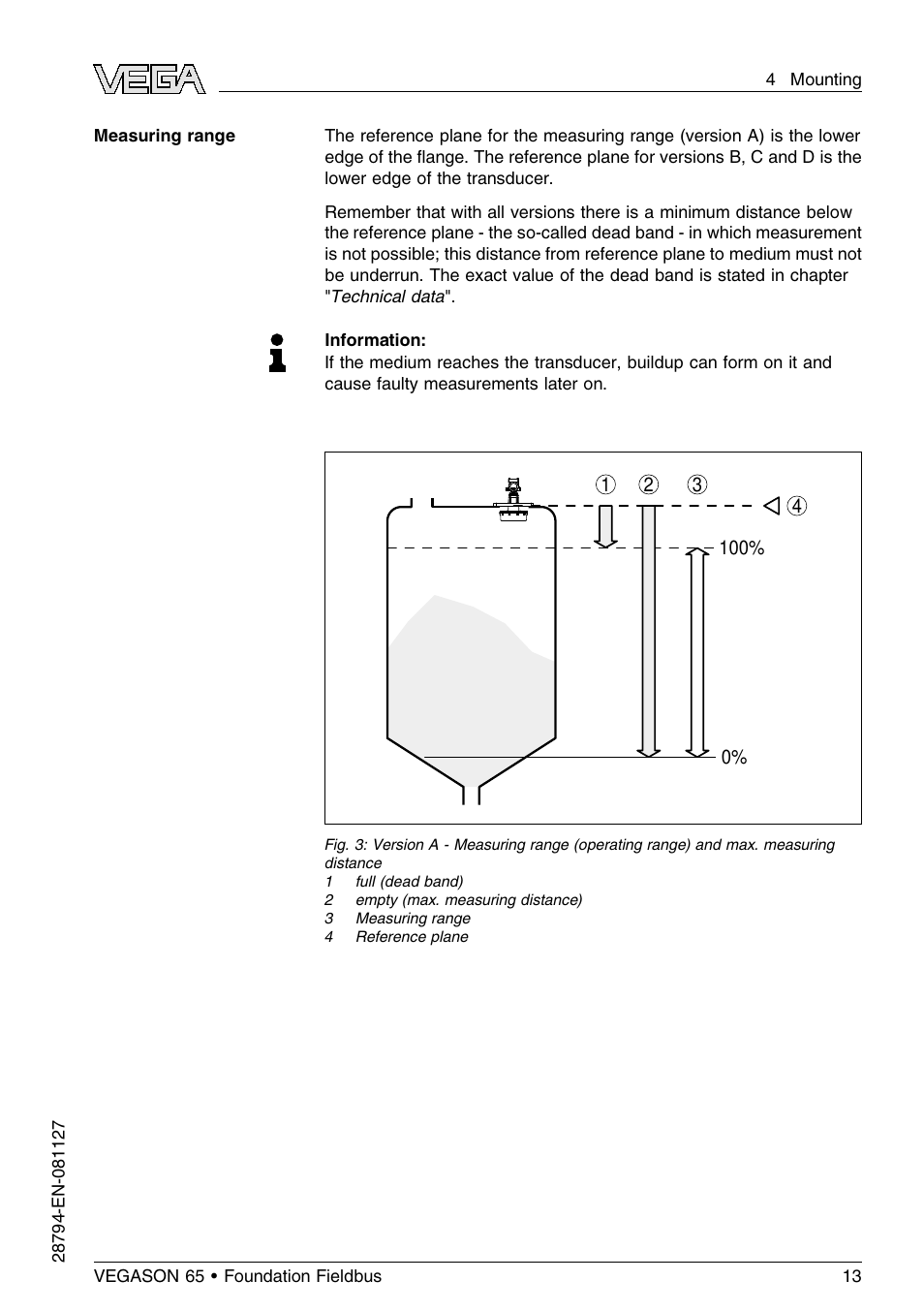 VEGA VEGASON 65 Foundation Fieldbus User Manual | Page 13 / 68