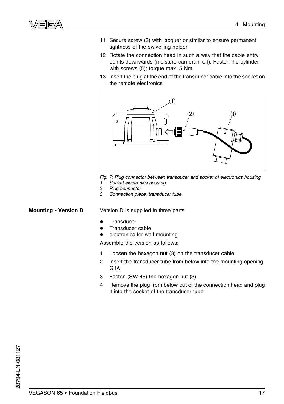 VEGA VEGASON 65 Foundation Fieldbus User Manual | Page 17 / 68