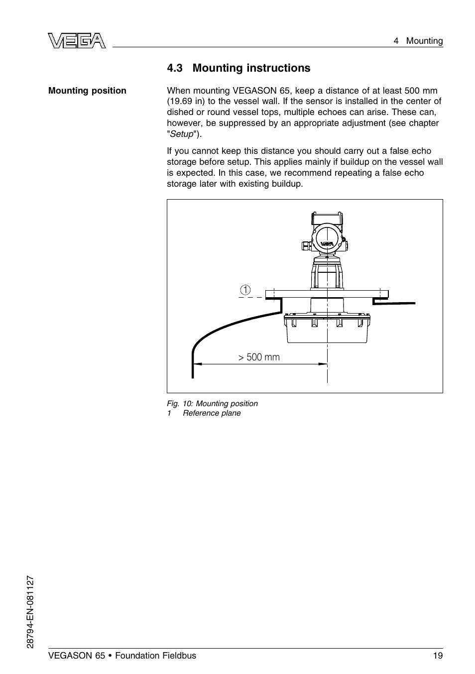 3 mounting instructions | VEGA VEGASON 65 Foundation Fieldbus User Manual | Page 19 / 68