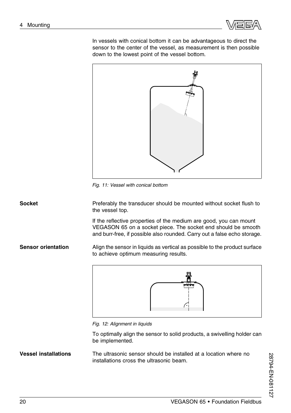 VEGA VEGASON 65 Foundation Fieldbus User Manual | Page 20 / 68
