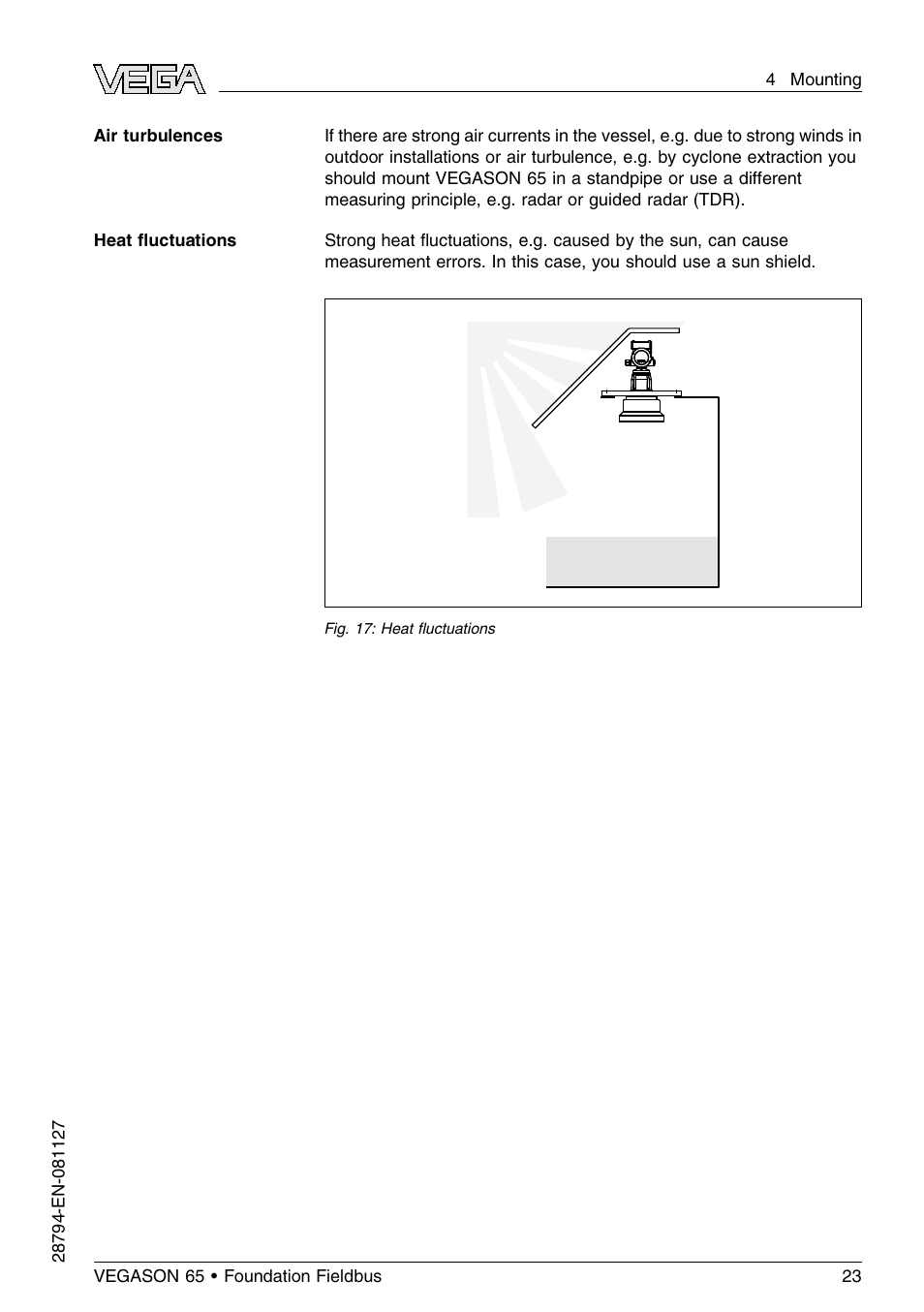 VEGA VEGASON 65 Foundation Fieldbus User Manual | Page 23 / 68