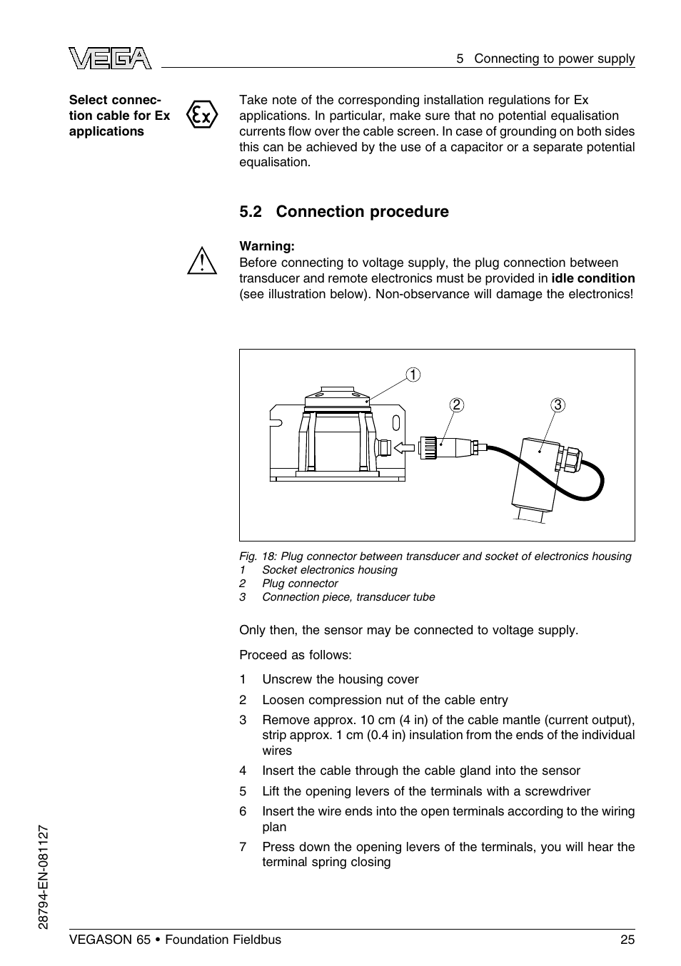 2 connection procedure | VEGA VEGASON 65 Foundation Fieldbus User Manual | Page 25 / 68